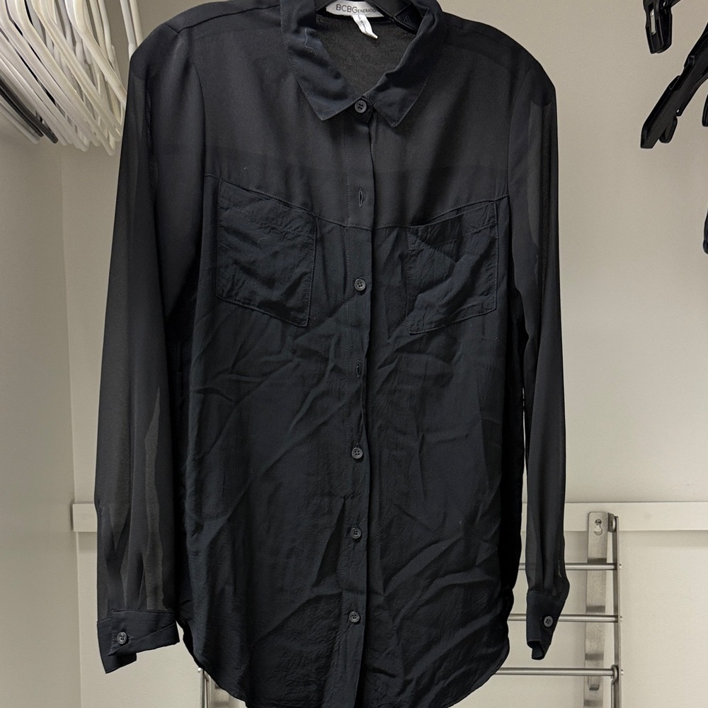 BCBGMaxAzria Black Sheer Blouse